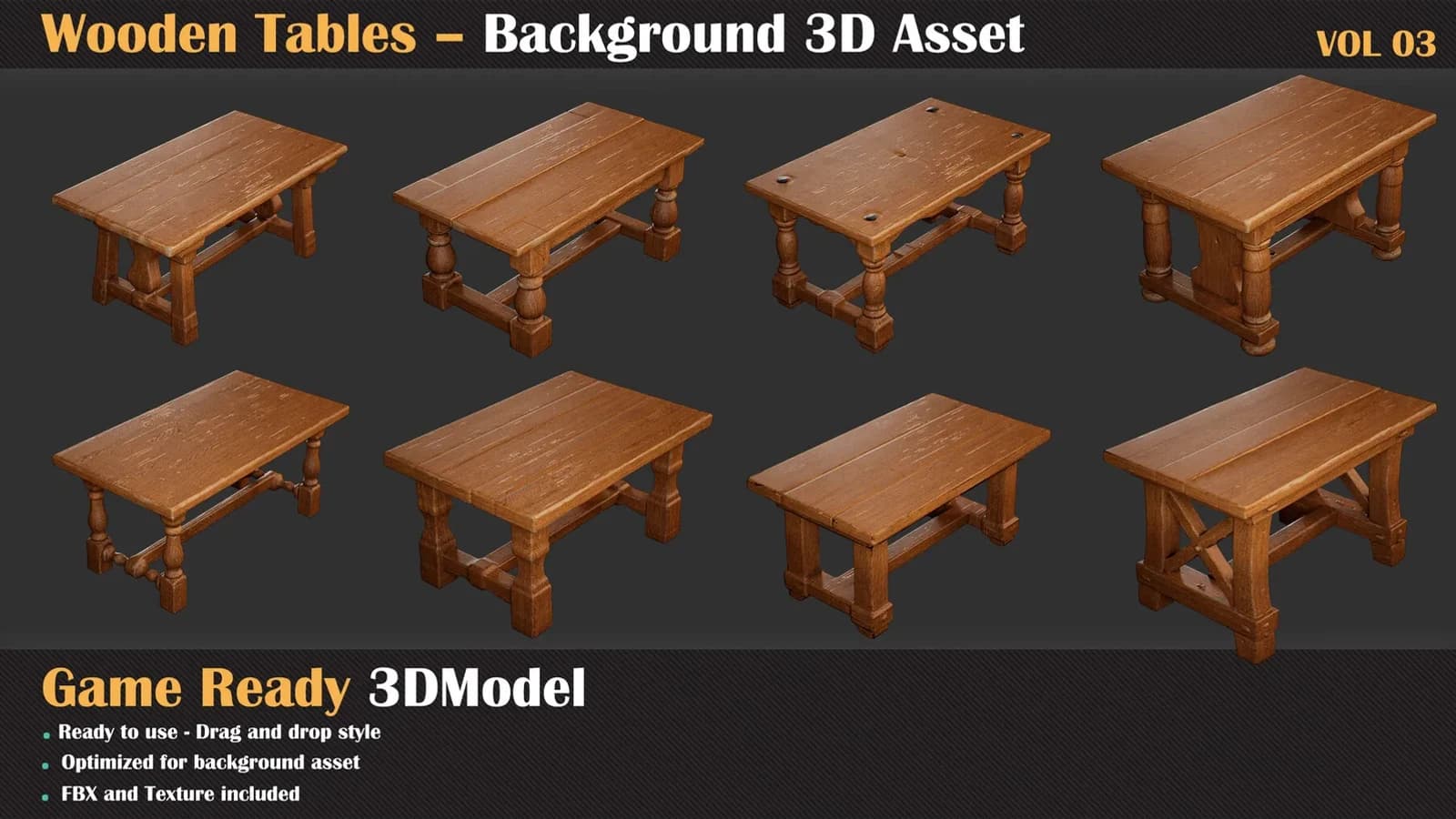 Wooden Table Background 3D Asset — VOL 03 — preview 4