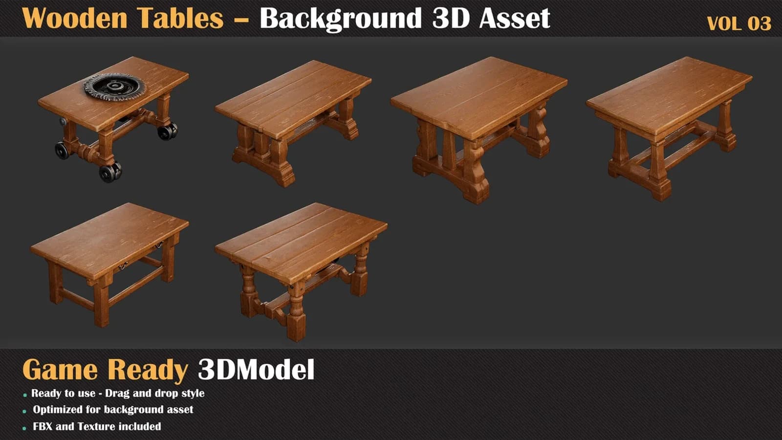 Wooden Table Background 3D Asset — VOL 03 — preview 5