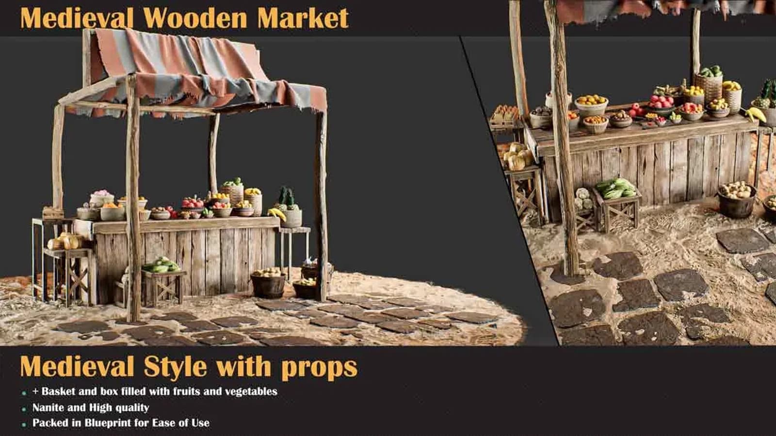 Medieval Wooden Market Pack – Set 2 With Props