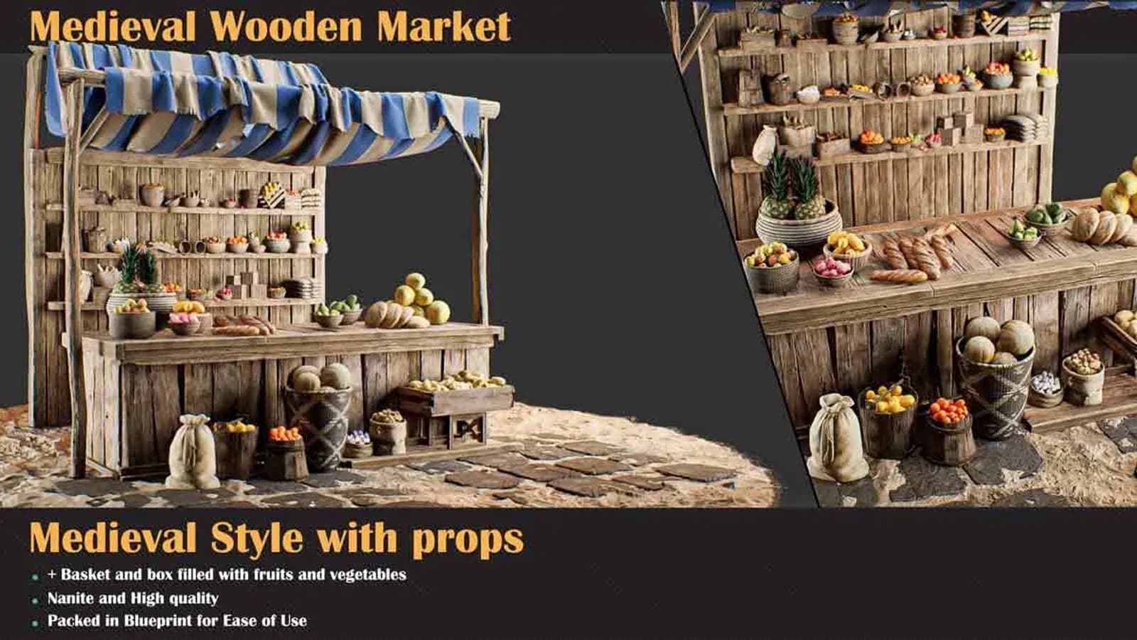 Medieval Wooden Market Pack – Set 3 With Props