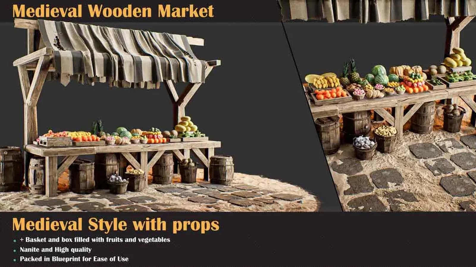 Medieval Wooden Market Pack – Set 4 With Props