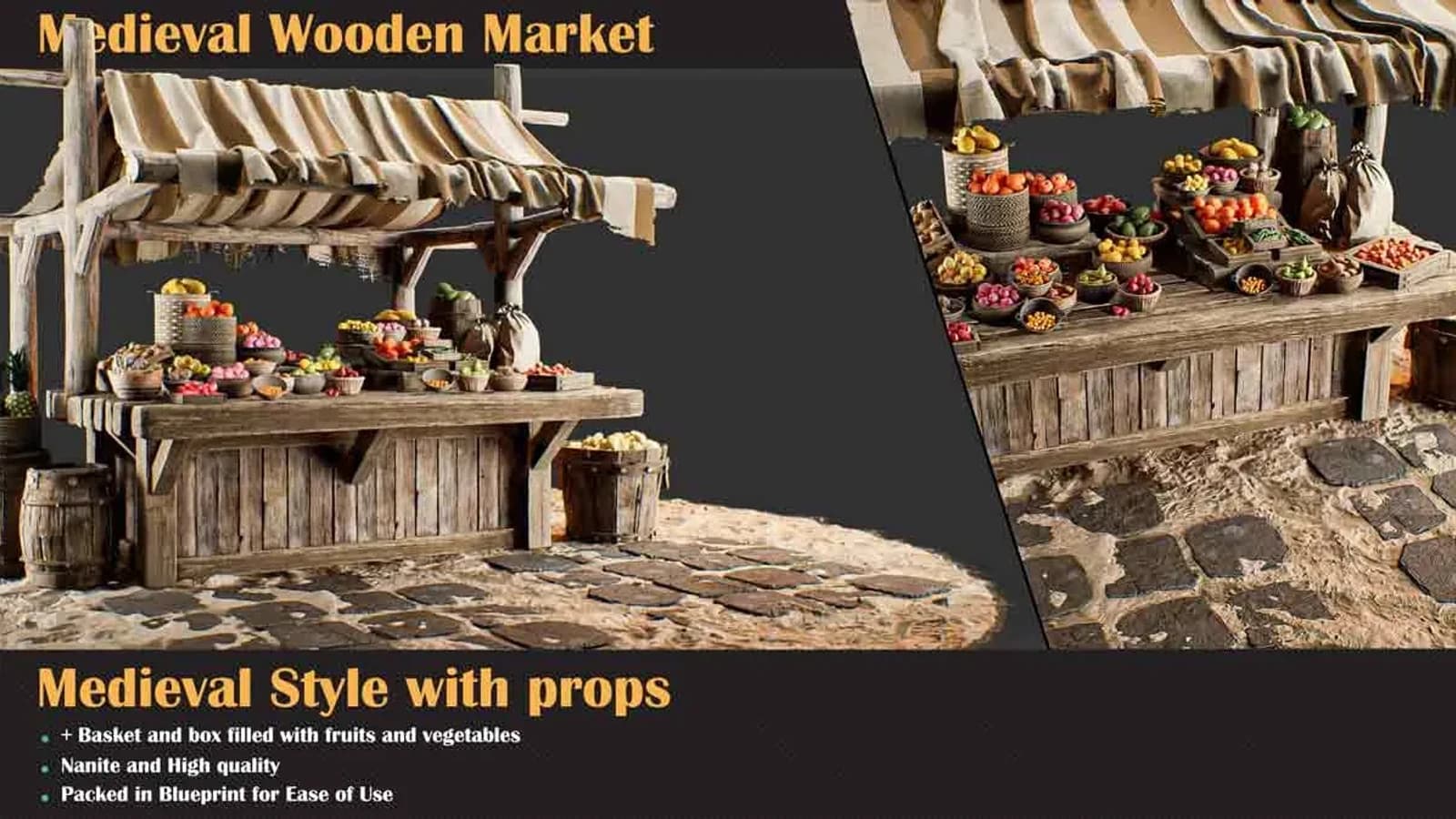 Medieval Wooden Market Pack – Set 5 With Props